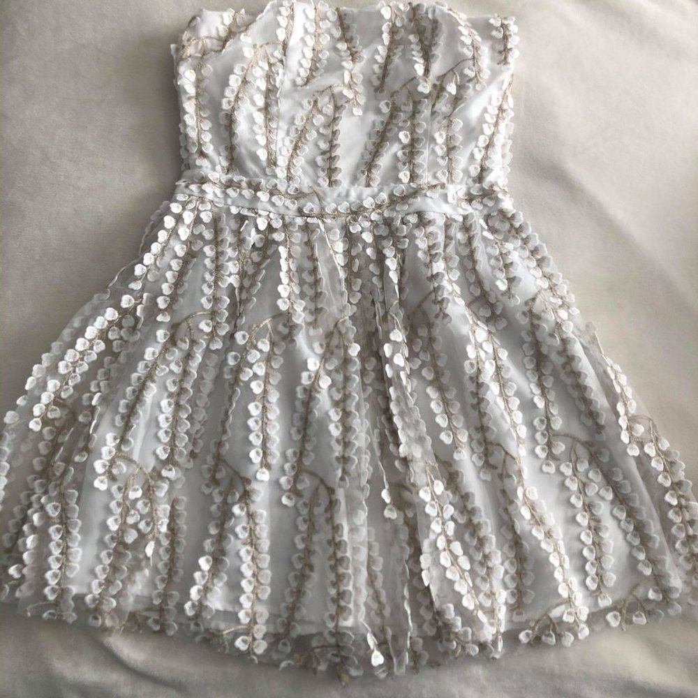 Short Strapless Ivory Embroidered-Lace Party Dress